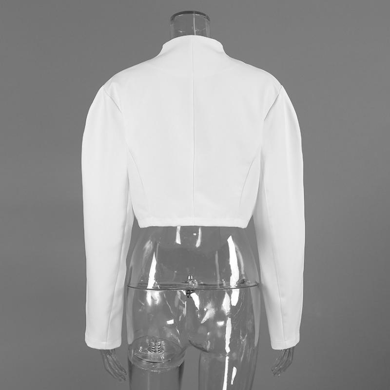 Women S White Cropped V Neck Long Sleeve Loose Elegant Jacket