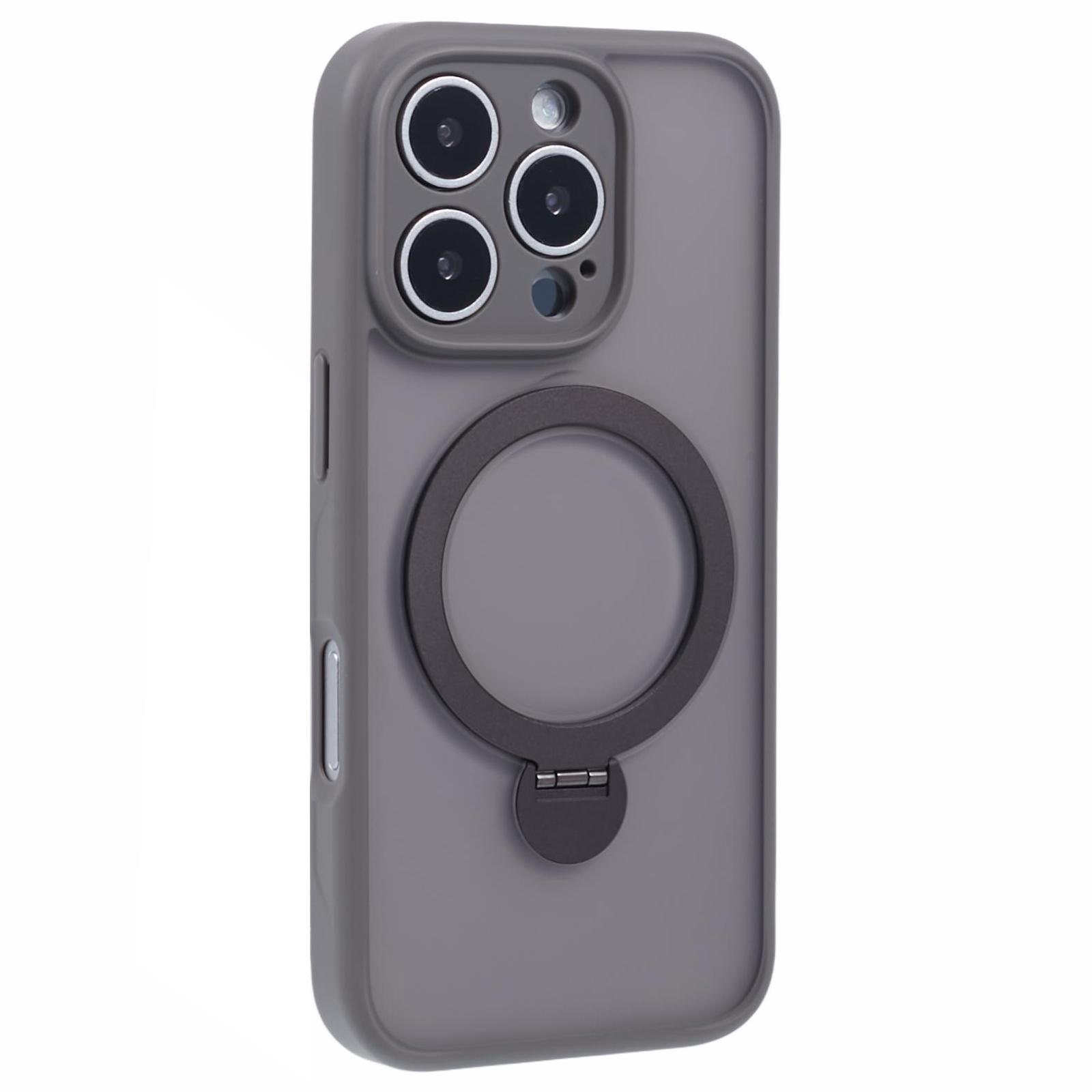 

For iPhone 16 Pro Max Case Compatible with MagSafe Matte TPU+PC Phone Cover Kickstand Ring Holder Titanium Grey