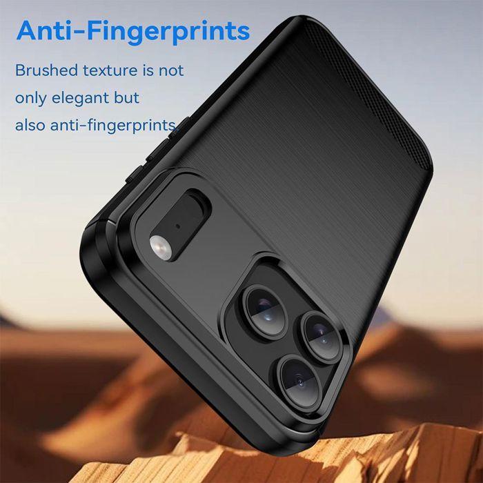 Coque pour iPhone 17 Pro - BOOLING - Silicone Souple Motif Fibre Carbone Noir - 2 Verres Trempés