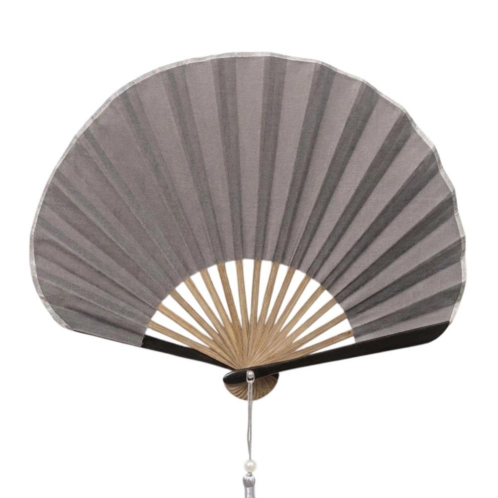 Cotton Linen Cloth Folding Hand Fan Solid Color Handheld Fan Retro Mini Shell Fan Dance Props