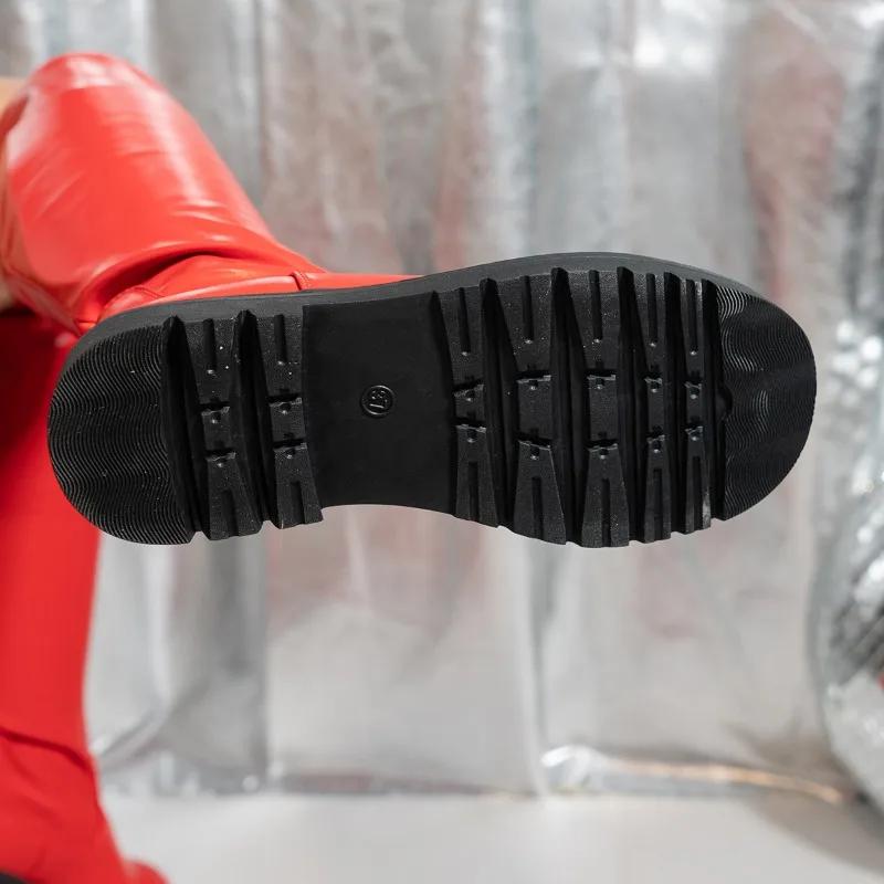 Módní červené dlouhé kozačky 2024 podzim zima nové dámské kozačky nad koleno velikost 43 protiskluzová silná podrážka dámská moderní bota