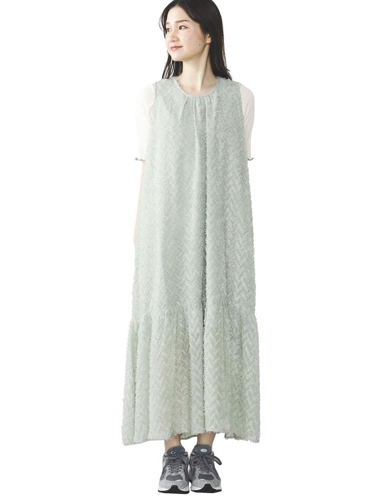 Beams Heart Women's G.GREEN FREE Back Ribbon Jacquard Dress