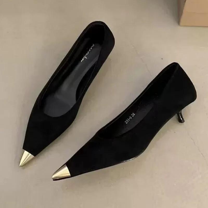 Suede Women Shallow Shoes Sexy Pointed Toe Mid Heels Designer Pumps 2024 Trend Winter Fashion Dress Party New Chaussures Ladies