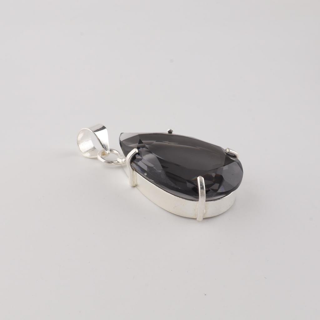 Grey Quartz Gemstone Silver Pendant 1.6" , 925 Sterling Silver Handcrafted Jewelry, Designer Pendant For Birthday Gift PP-67-11