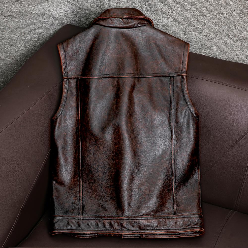 Herren Echte Lederweste Kurze Ärmellose Jacke Slim Fit Weste Herbstmode