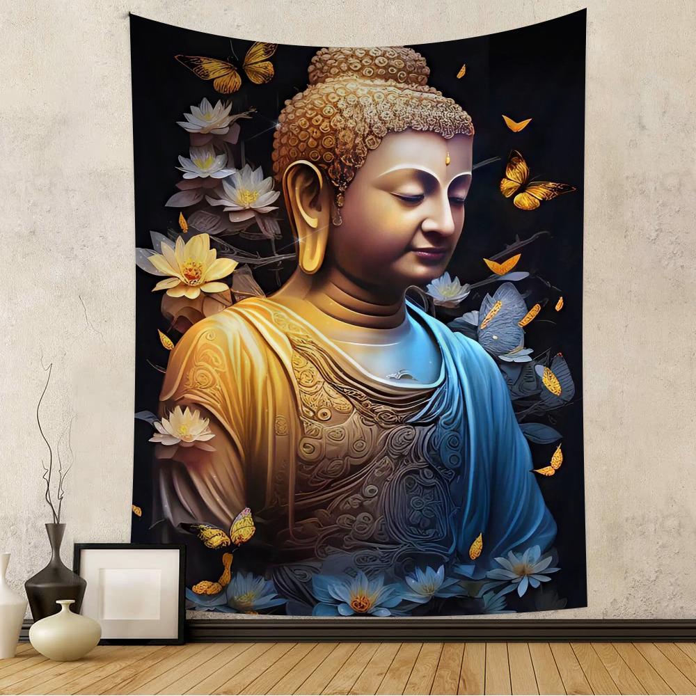 Religious Buddha With Flowers Hanging Bohemian Tapestry Bohemian Wall Tapestries Mandala Kawaii Room Decor
