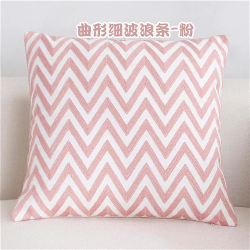 New 100% Cotton Woolen Embroidered Geometric Cushion Cover Modern Nordic Style Pink Blue Pillow Cover Cotton Throw Pillows Case
