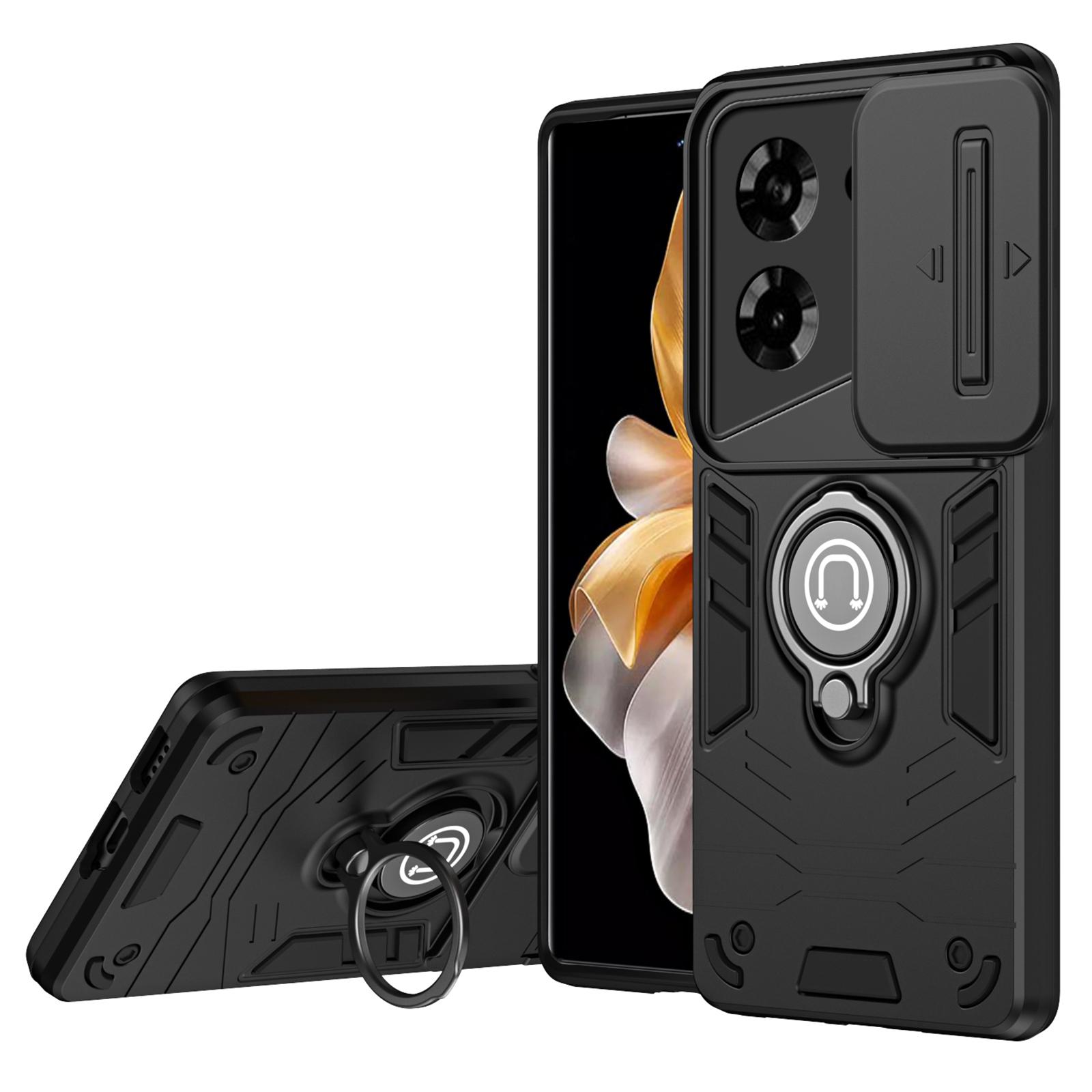 

For TECNO Pova 5 4G Camera Protection Case Kickstand PC+TPU Phone Cover Black