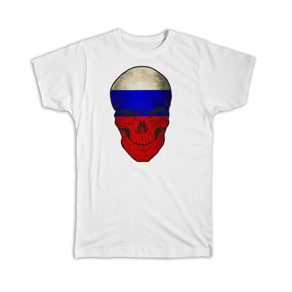 Gift T-Shirt : Russia Flag Skull Russian National Colors S