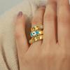 Women's 14K Gold Geometric Ring with Zirconia Devil's Eye for Index Finger - Trendy Spring Design