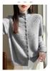 Women's Hollow Crochet Wool Knit Cardigan Sweater with Stand Collar - Autumn/Winter Temperament