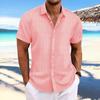 Herren Gestreiftes Baumwoll-Leinen Kurzarm Jacquard Freizeit Hemd