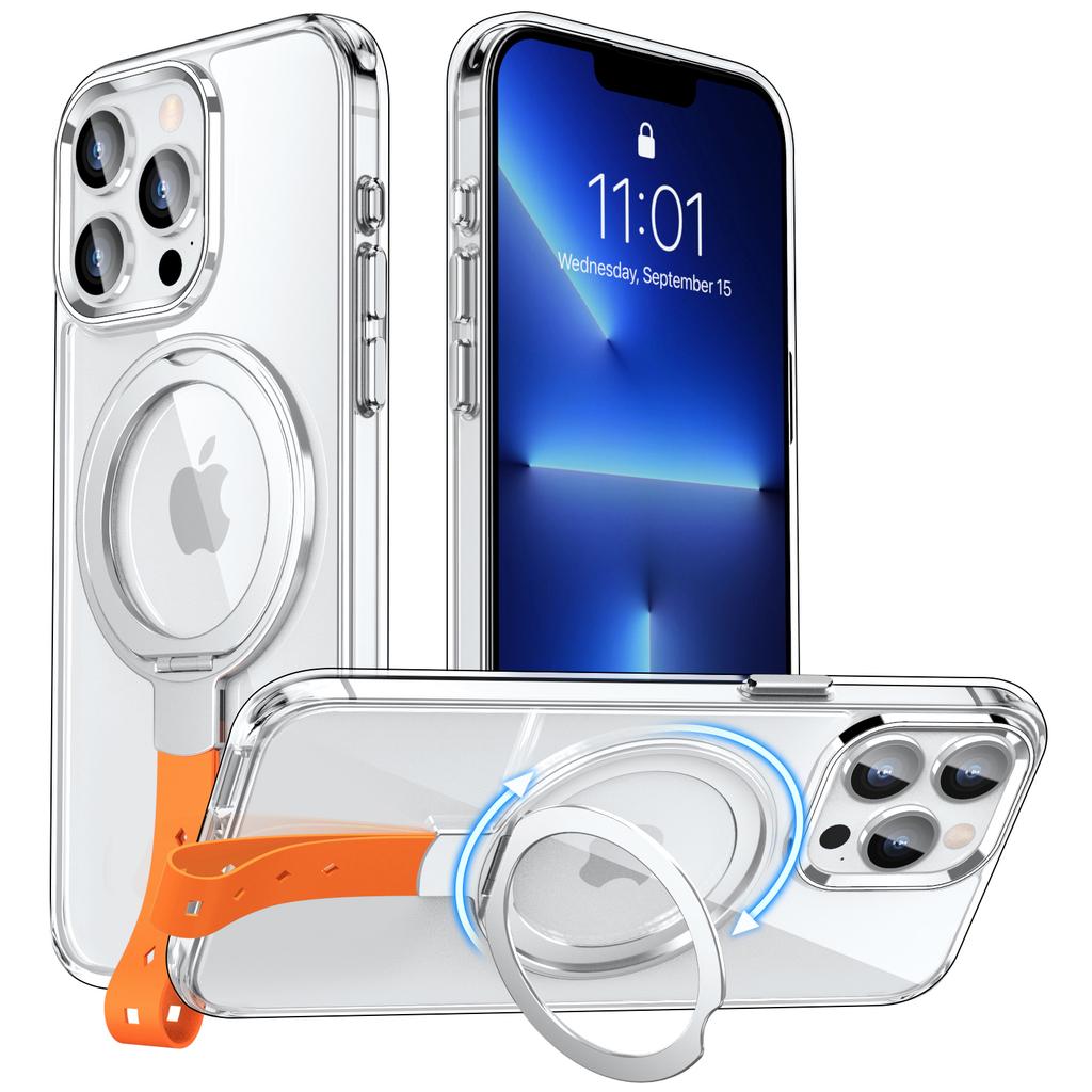 For iPhone 13 Pro Magnetic Case Shockproof Hard PC Phone Cover Rotatable Ring Holder Kickstand
