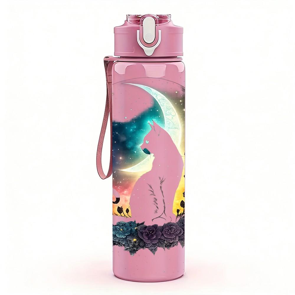 1PC Galaxy Cosmic Nebula Space Print 750ml Color Plastic Sports Water Bottle Leakproof Flip Straw Lid Suitable for Sports Office Home Use