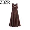 Counter Same Zbzr Autumn New Women Clothes Western Style Fashion Solid Slimming Velvet Swing Collar Sleeveless Long Dress