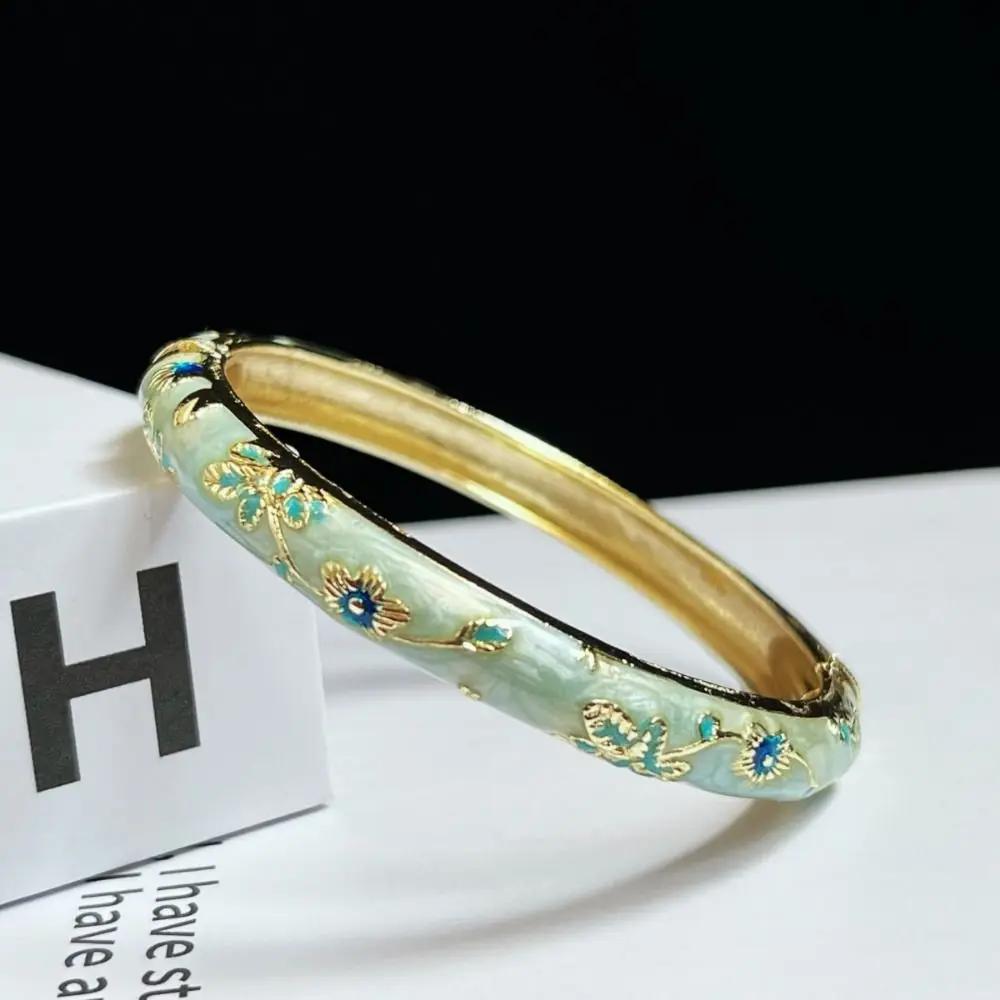 Emaille Chinesisches Cloisonné Armband Traditionelles Chinesisches Pfingstrosen Filigran Blume Armreif Klassisch Vintage Damen Handarmband