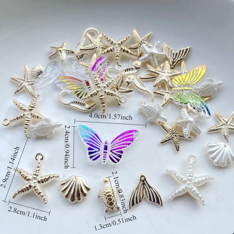 30pcs mixed starfish seahorse tail butterfly bead decoration suitable for jewelry decoration DIY handmade decoration