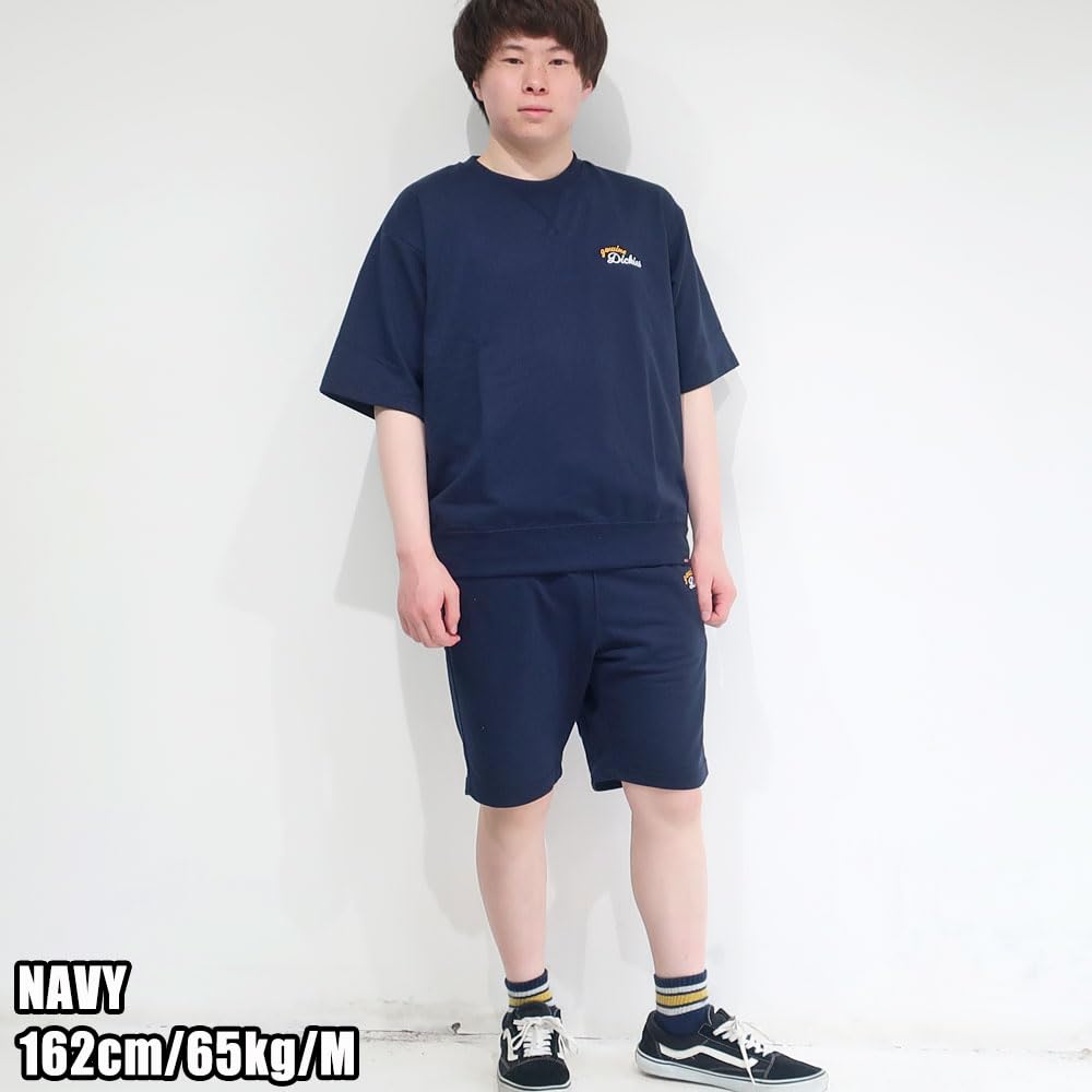 Men's Dickies Sweatshirt, Short Sleeve, Single Point Embroidery, Sizes M, L, LL, Oversized Silhouette, Mini Fleece, 10001905 (JP, Alphabet, L, Navy)