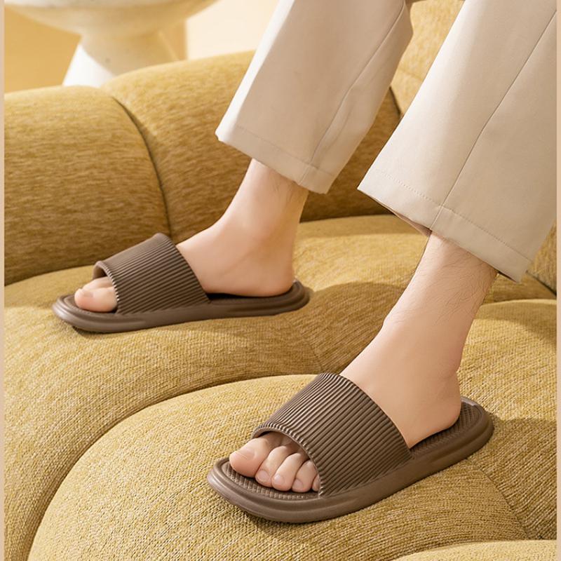 Unisex Simple Solid Color Striped Home Slippers Women Comfy EVA Flat Non Slip Bathroom Slippers Ultralight Travel Hotel Slippers