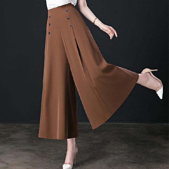 2024 Women's High Waist Wide Leg Nine-Point Skirt Pants - Spring/Summer Slimming Casual Swing Fit