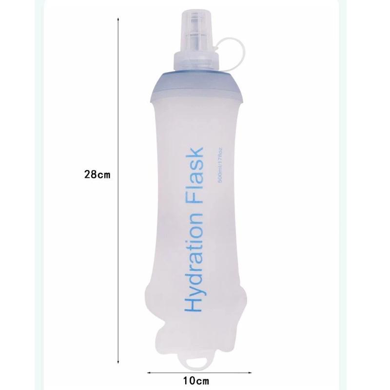 Foldable Soft Hydration Flask Food Grade BPA Free Leak Proof Nozzle Portable Squeezable Bottle for Hiking Running Marathon Sports