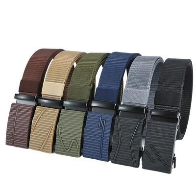 Men's Eco-Friendly Nylon Tactical Belt with Automatic Buckle - Casual & Versatile Canvas Woven Design for Outdoor Sports