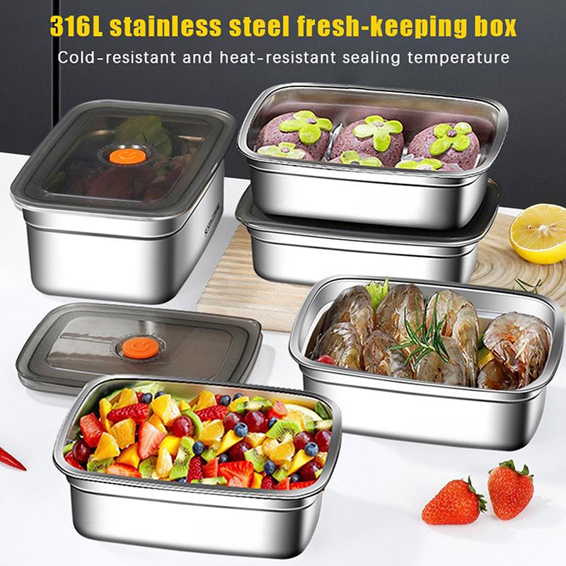 4Pcs 316L Stainless Steel Crisper Lunch Box Sealed Leak-Proof Bento Box Refrigerator Freezer High-Capacity Storage Box 4Pcs 1990₽