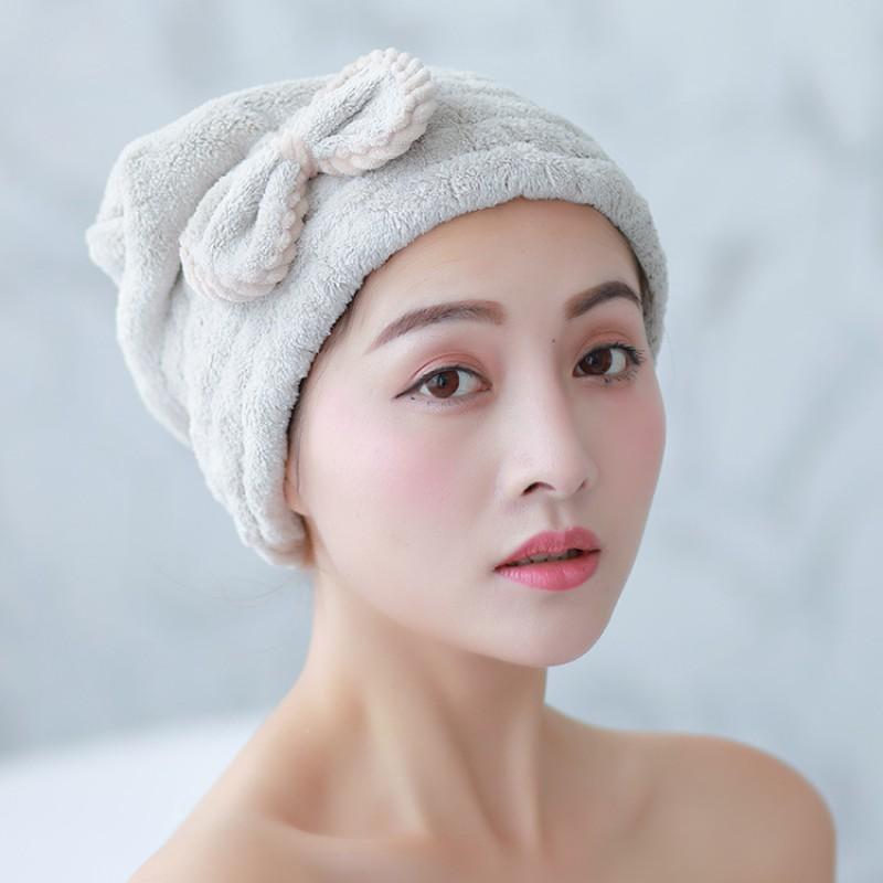 Thick Coral Fleece Hair Drying Cap With Bow Knot Women - Quick Dry Absorbent Towel Hat In Princess Style