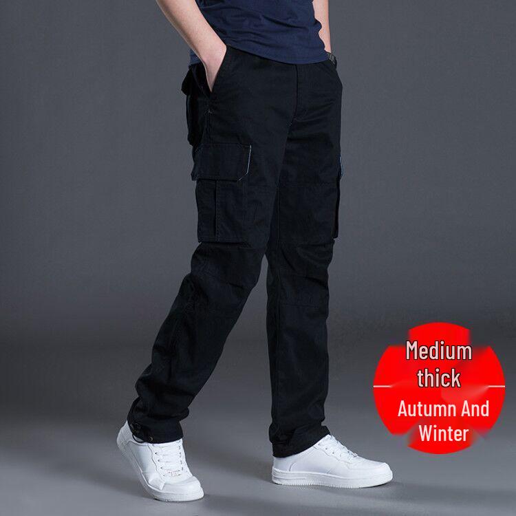 Men's Casual Workwear: Wear-Resistant, Loose Straight-Leg Multi-Pocket Pants for Spring and Autumn