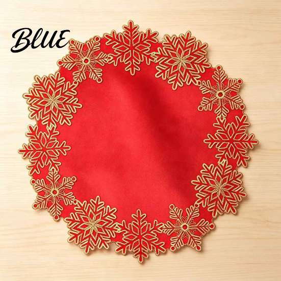 Seasonal Home Decor Accessories Christmas Embroidered Placemat Red And Gold Snowflake Table Round Decorative Mats for Mat Heat Resistant Polyester