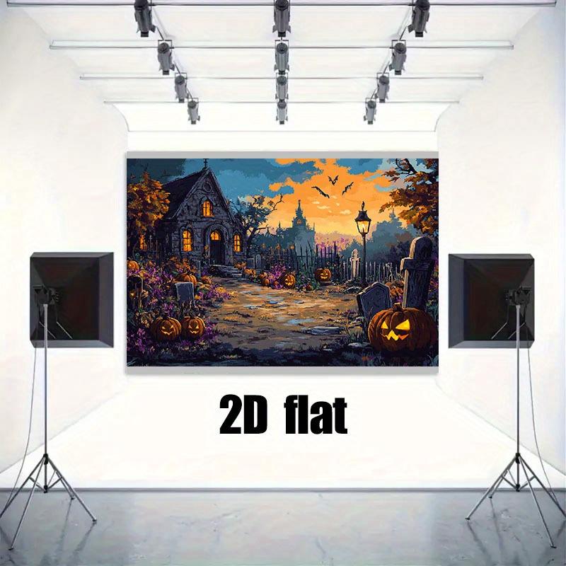 1Pcs Mysterious Castle Pumpkin Lantern Halloween Background Cloth  Ghostly Twilight Atmosphere Jumps Waves
