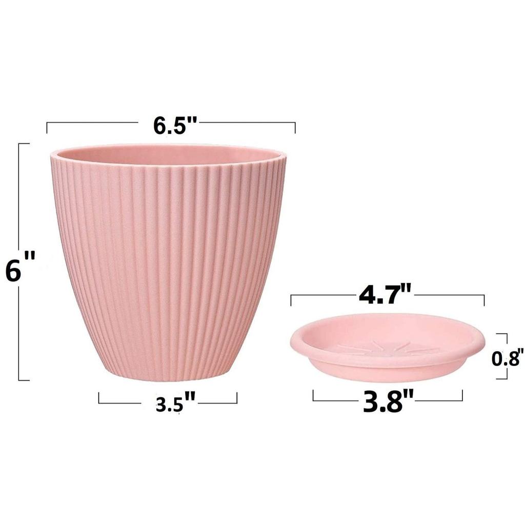 Plastic Round Flower Pots with Tray for Home Planters, Terrace, Garden Etc | Pack of 05 | Green | Size 6.5 Inch | for Home Indoor & Outdoor