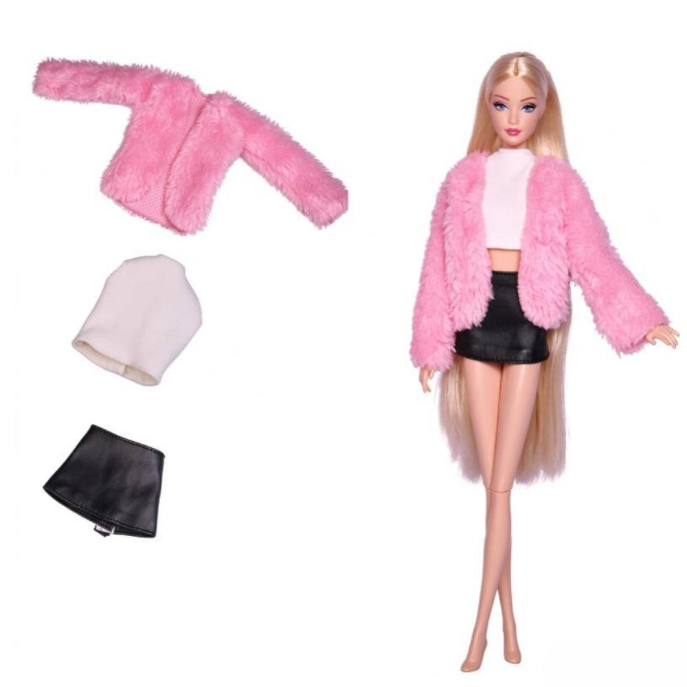 1SET Fashion Short Skirt Outer Garment Pants Cute Fur Coat Windbreaker Dresses  For 30CM Doll