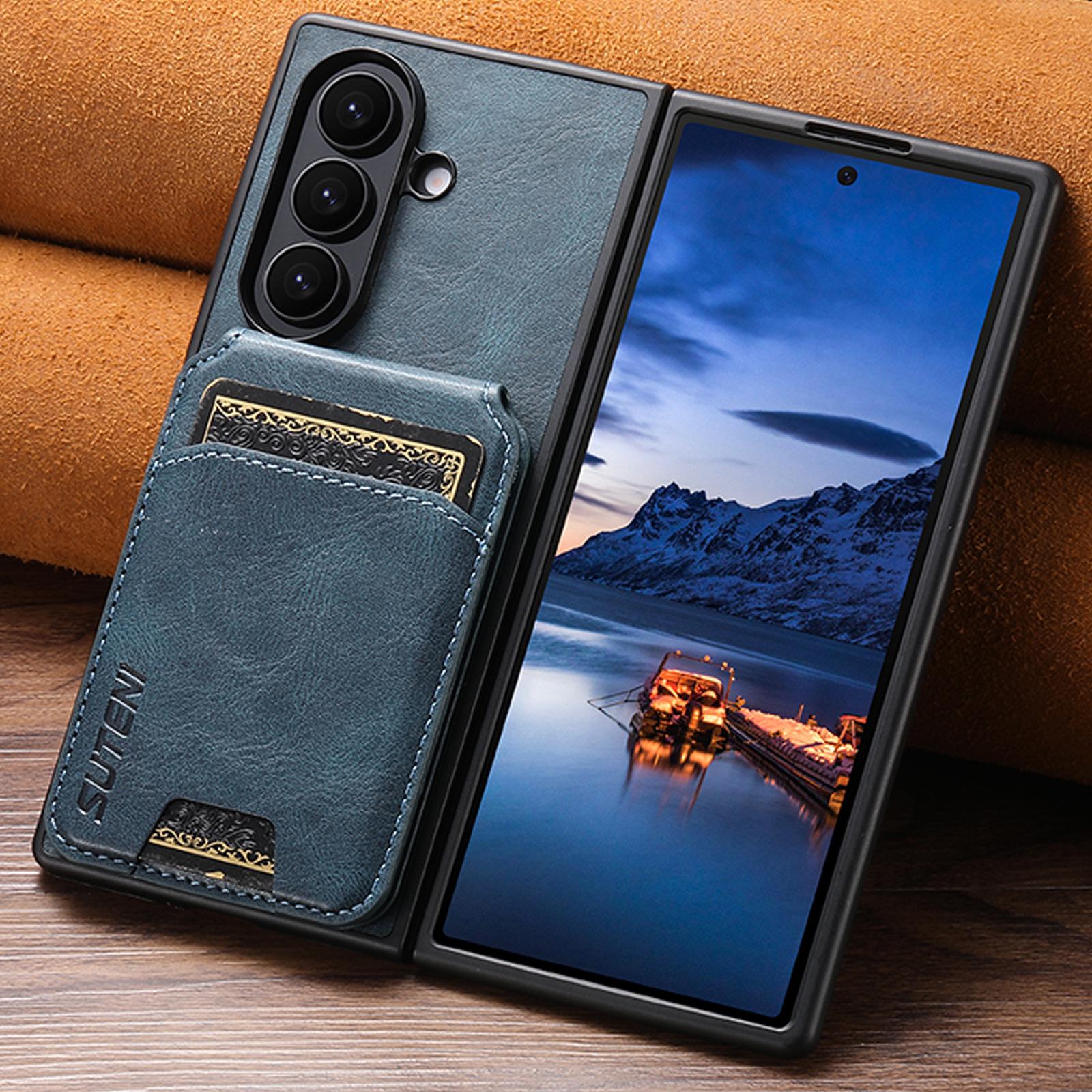 

Шкіряний чохол-підставка SUTENI зі слотом для карток для Samsung Z Fold 7/6/5 Samsung Z Fold 6 синій