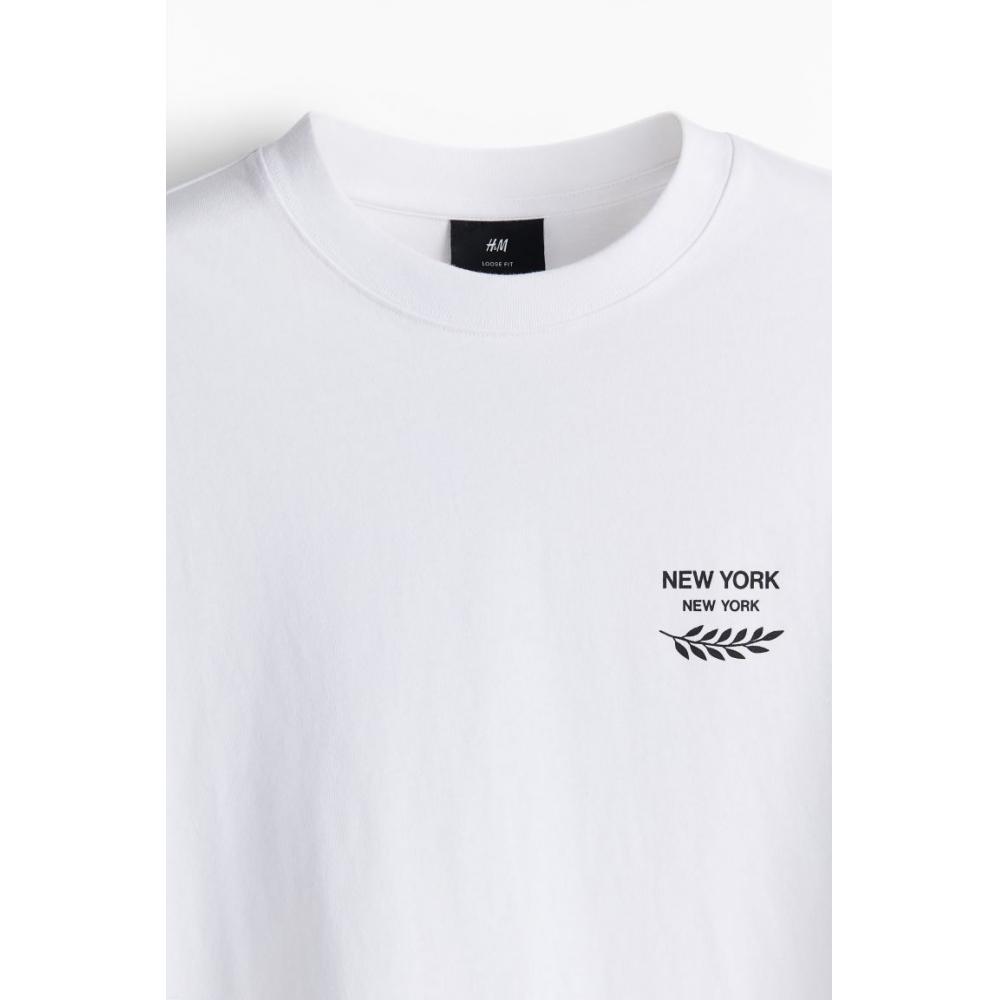 H M Loose FiT PrinT T sHirT wHiTe New York