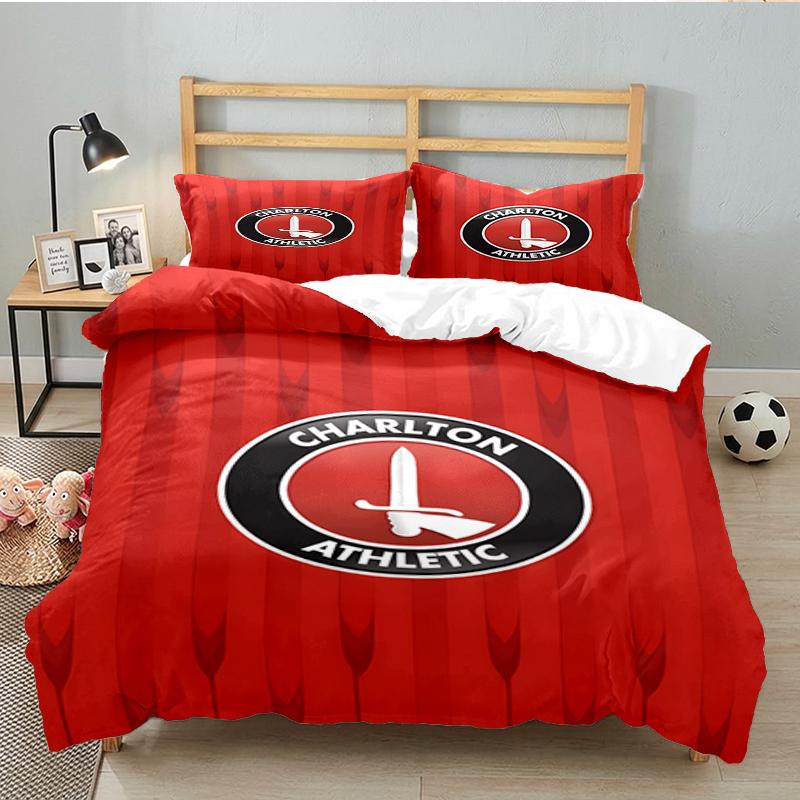 3PCS Football Charlton-Athletic Crest Bedding set,Ideal For1pc Duvet Cover And 2pcs Pillowcases Perfect for Christmas,Ideal for Bedroom, Dormitory