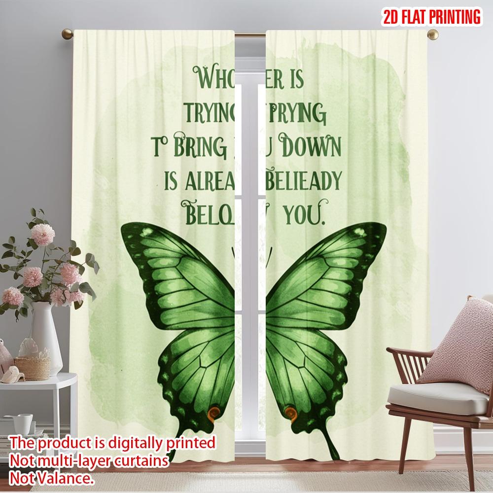 2pcs 2D flat printing Curtain Green Butterfly 100% Polyester Without Electricity Birthday Party for Photo Booths & Events