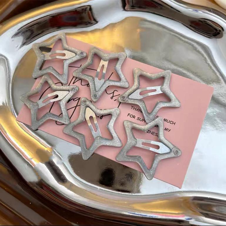 

5 шт., заколки для волос с мерцающей пудрой и серебряной звездой, модные металлические заколки для девочек, женские аксессуары для волос