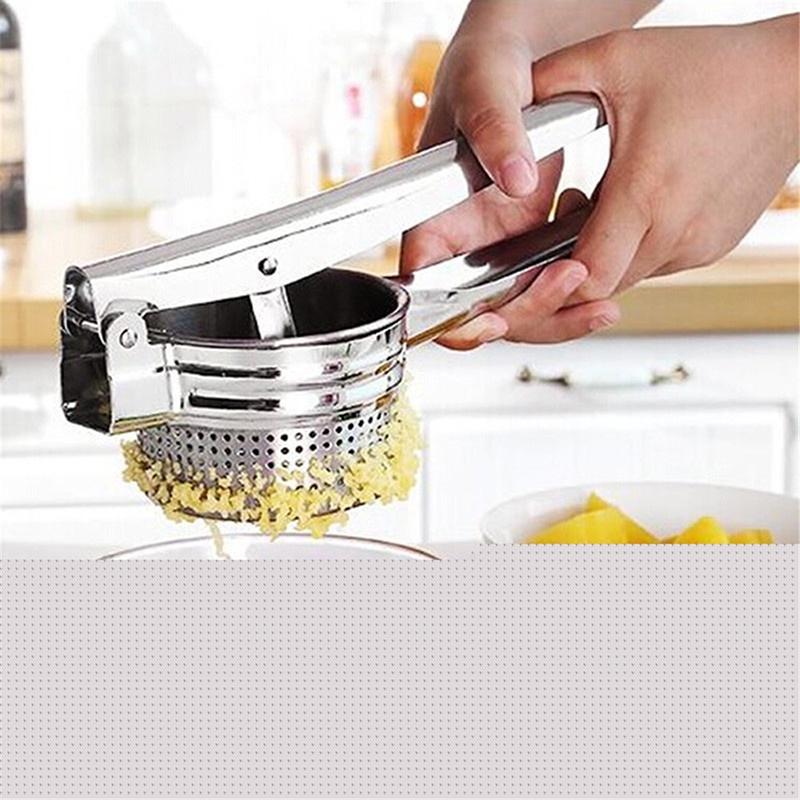 1PC Side Hole Silver Multifunctional Manual Stainless Steel Juicer Garlic Press