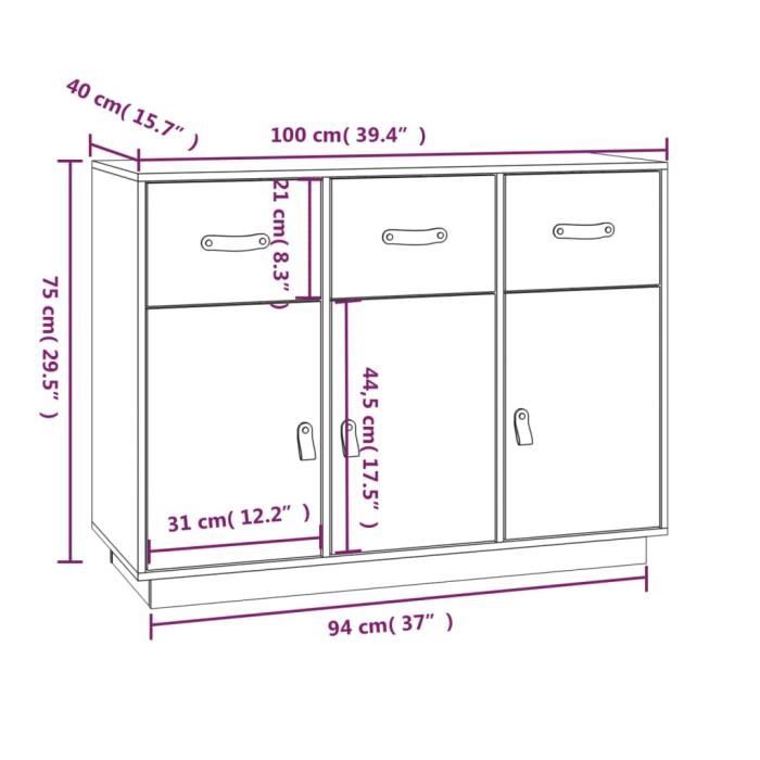 820149 vidaXL Buffet Gris 100x40x75 cm Bois massif de pin