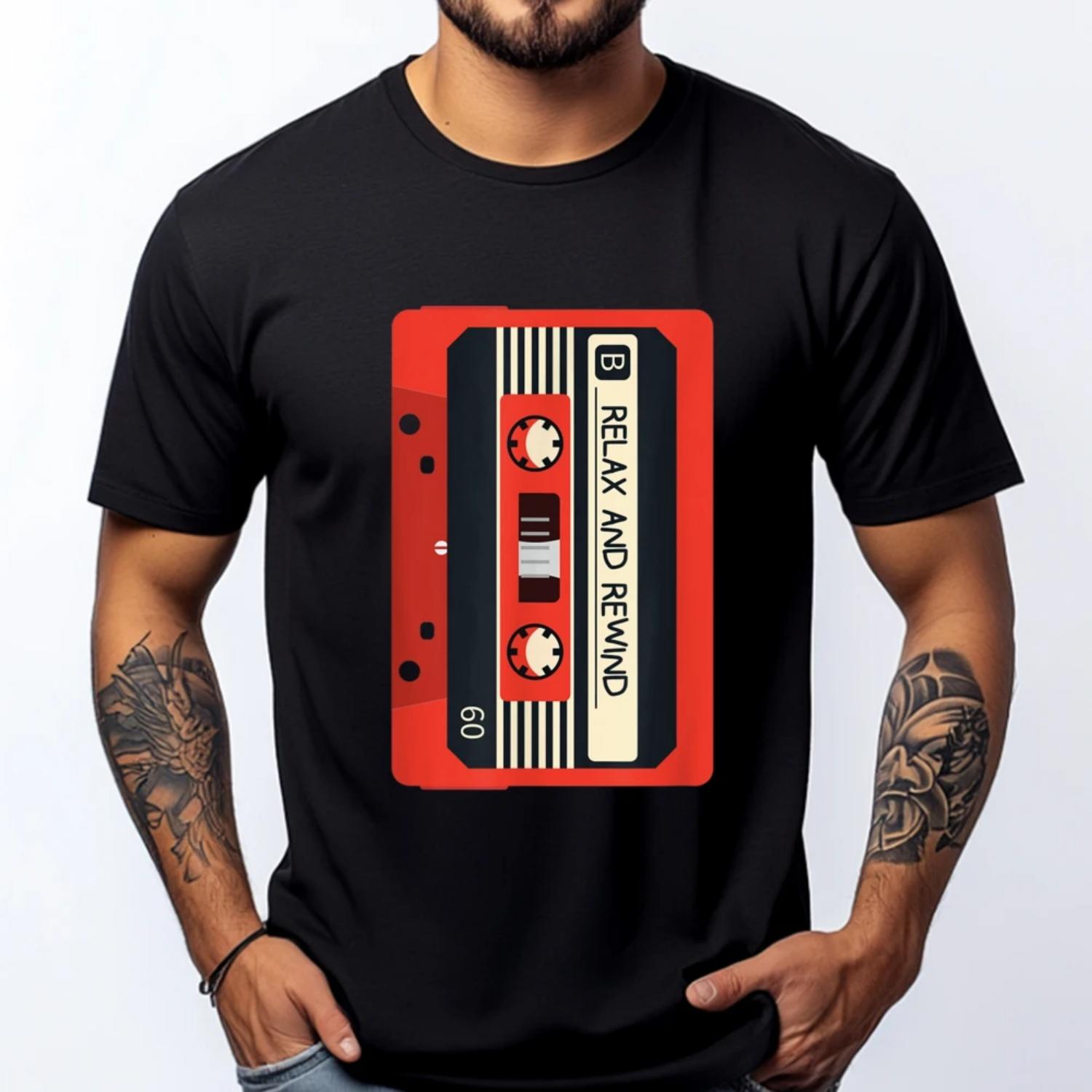

Retro 80s Relax And Rewind Music Cassette Tape Oversized T Shirt Luxury T-Shirt Tops T Shirt Memorial Day S чёрный