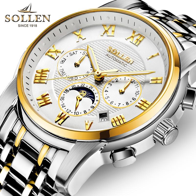 SOLLEN Solon Men's Automatic Scratch-Resistant Steel Band Watch - Fashion Business Design