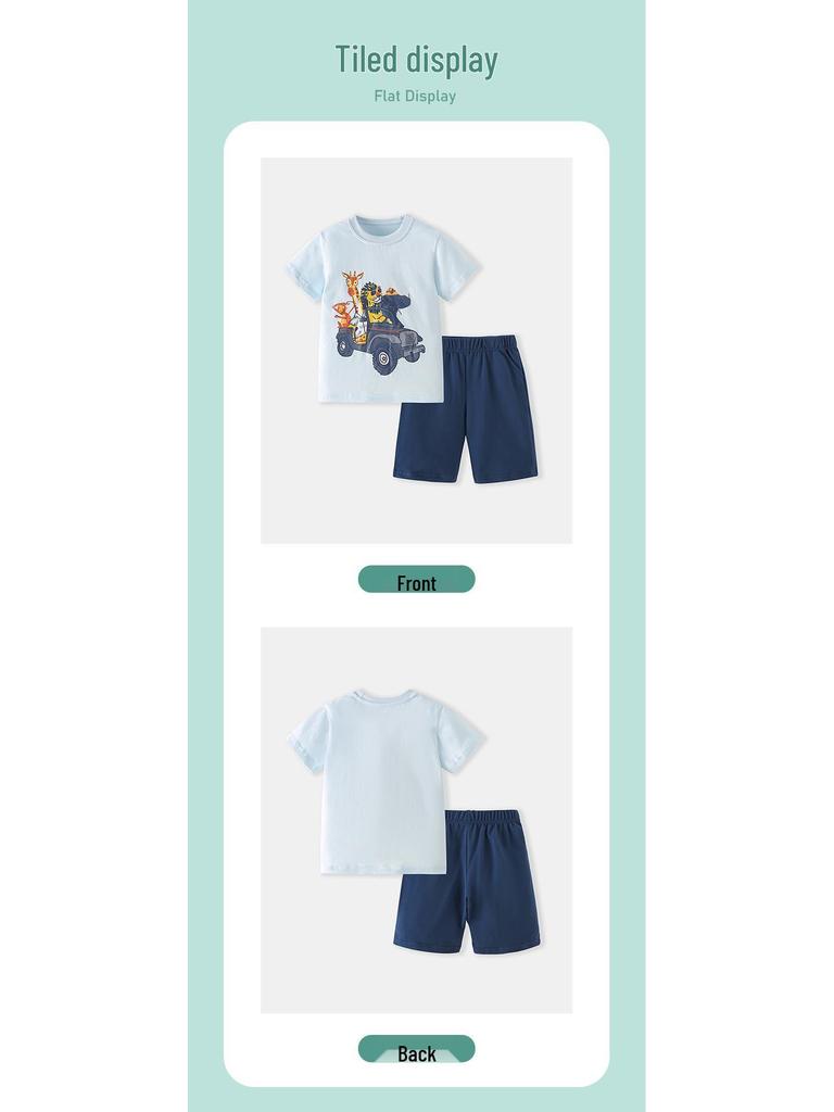 Children's Cartoon Animal Short Sleeve Suit, Spring/Summer Collection - 2-Piece Set for Ages 2-6