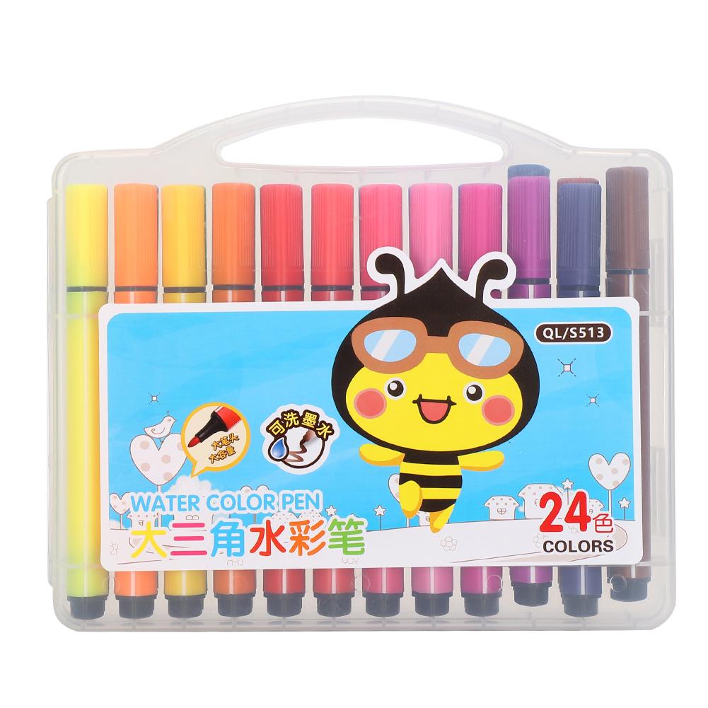 Watercolor Pen Set Triangle High Capacity 24 Colors Washable Child Painting Graffiti Art Marker