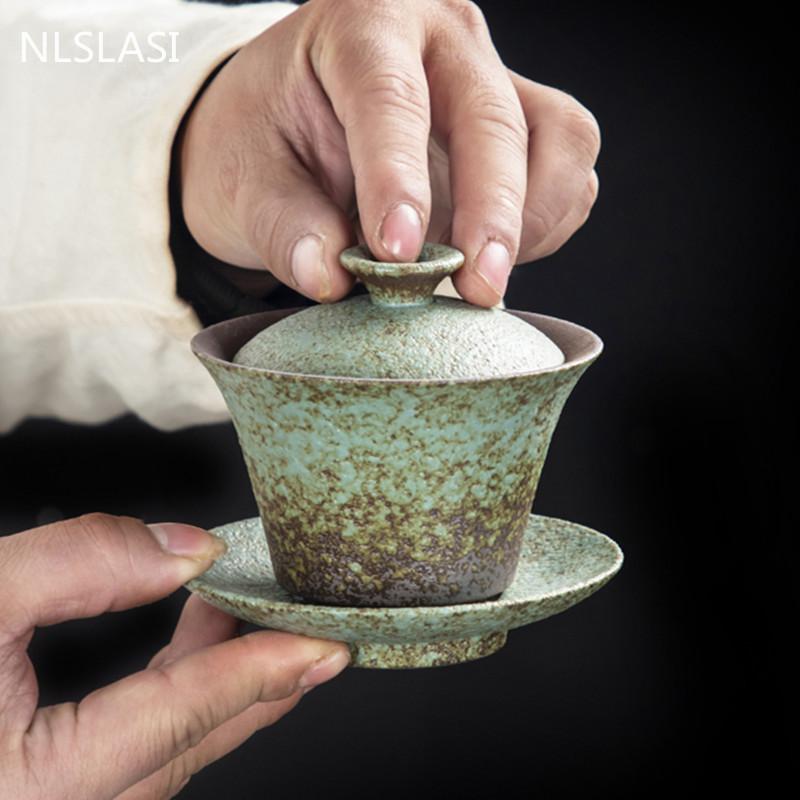 Gaiwan Taza de Té de Cerámica Retro Hecho a Mano Cerámica Cuenco de Té Juego de Té Doméstico Vajilla para Viaje Taza Personal Ceremonia del Té China