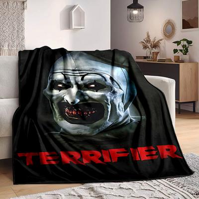 1 vnt. Terrifier, Siaubo klouno pledas, minkštas visų sezonų užklotas su ryškiu dizainu, puikiai tinka namams, kelionėms ir dovanoms, idealus snausmai ir stovyklavimui