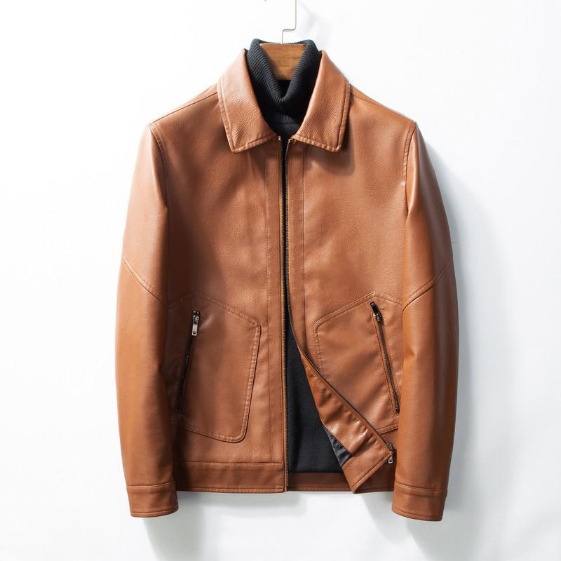 Men's Leather Motorcycle Washed Pu Leather Jacket Men's Lapel Thin Men's Leather Jacket