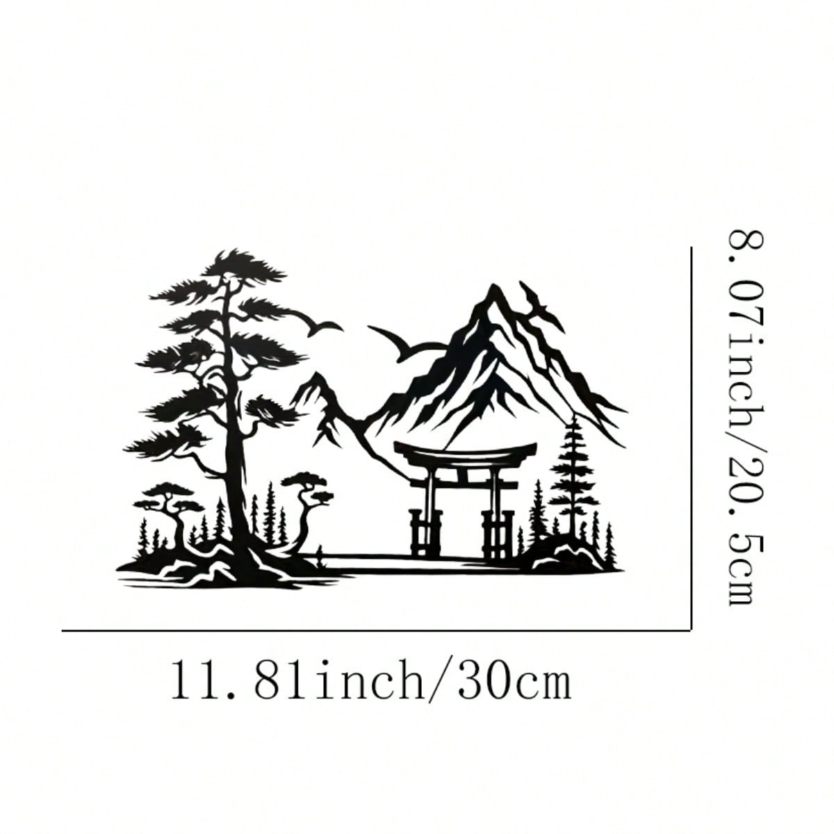 Japanese Style Dorimon Landscape Metal Wall Art Zen Garden Pine Tree Mountain Torii Gate Home Office Decor