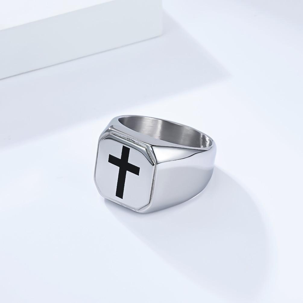 Cross Ring for Men, Prayer Holy Rings Catholic Inpsirational Religious Gift for Him,Stainless Steel Ring