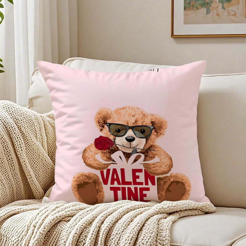 Cute Accompany Children Teddy Bear Cushion Cover Linen Pillowcase Soft  for Sofa Bed Home Room Decor
